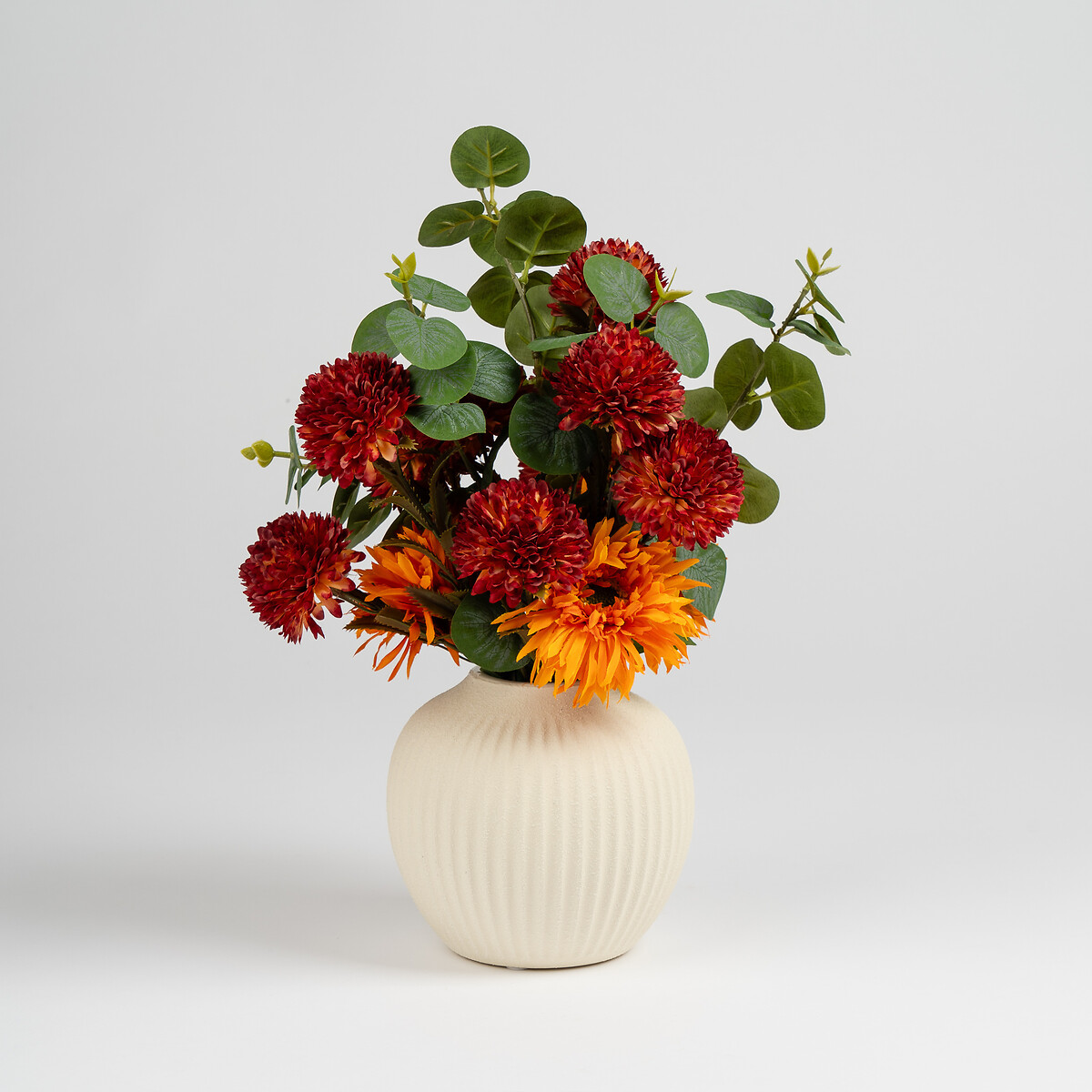 43cm Chrysanthemum & Eucalyptus Arrangement orange, SO'HOME