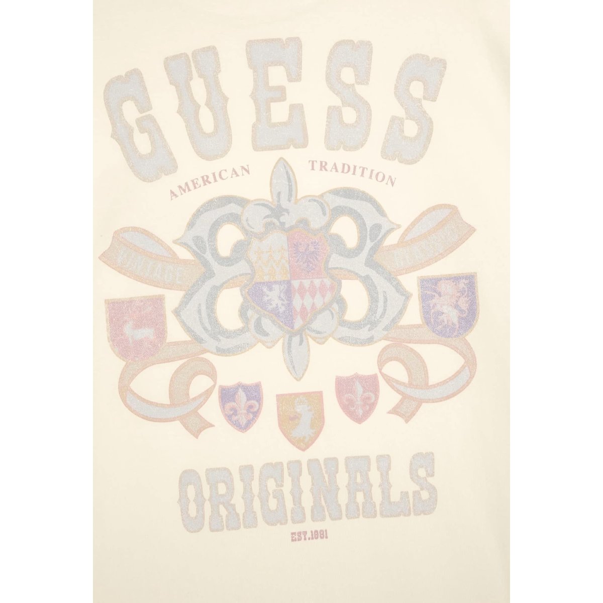 T-Shirt Logo Frontal crème, GUESS