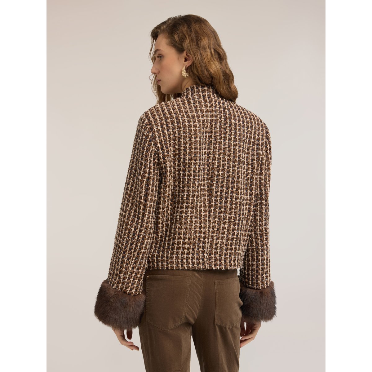 Veste courte à motif check marron, MOTIVI