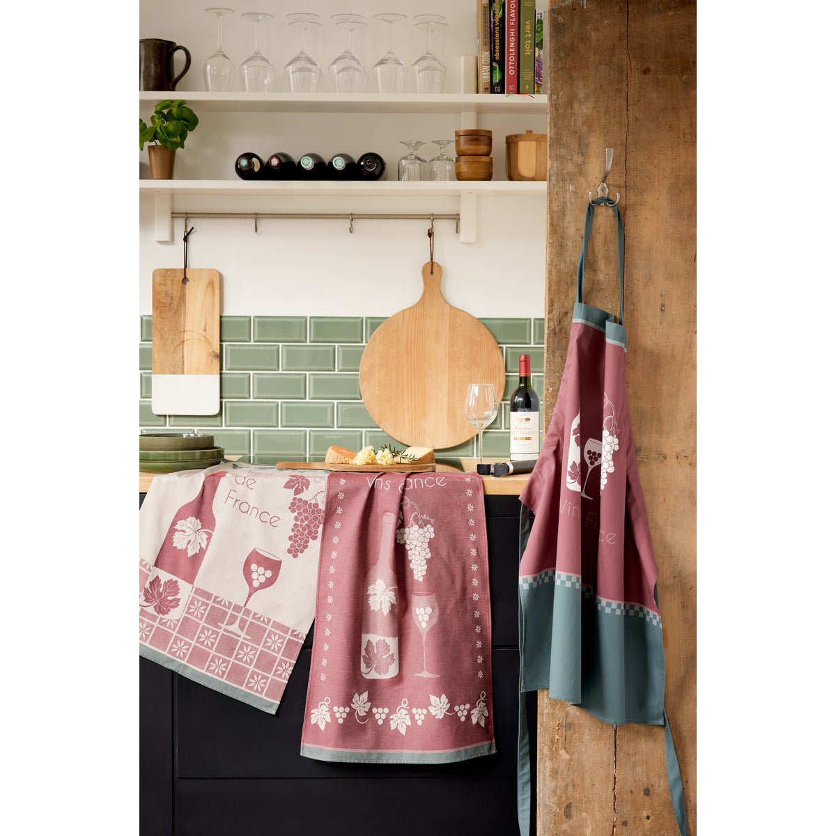 Torchon jacquard en coton CÔTÉ VIGNE violet, COUCKE