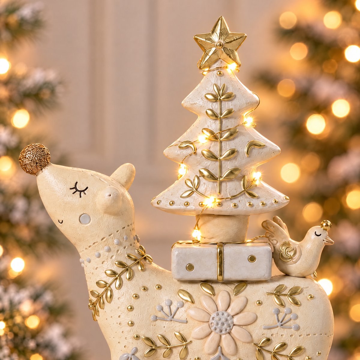 Figurine renne de noël à led décorative artificielle H24 ELFIE beige, SIA