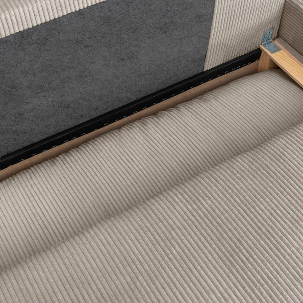 Banquette canapé d'angle droit convertible 3 places velours côtelé avec coffre NELSON taupe, SWEEEK