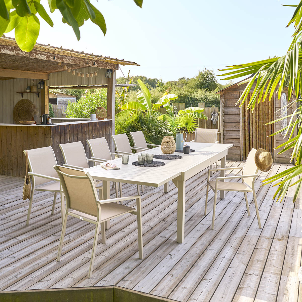 Table de jardin extensible 12 places PIAZZA argile, HESPERIDE