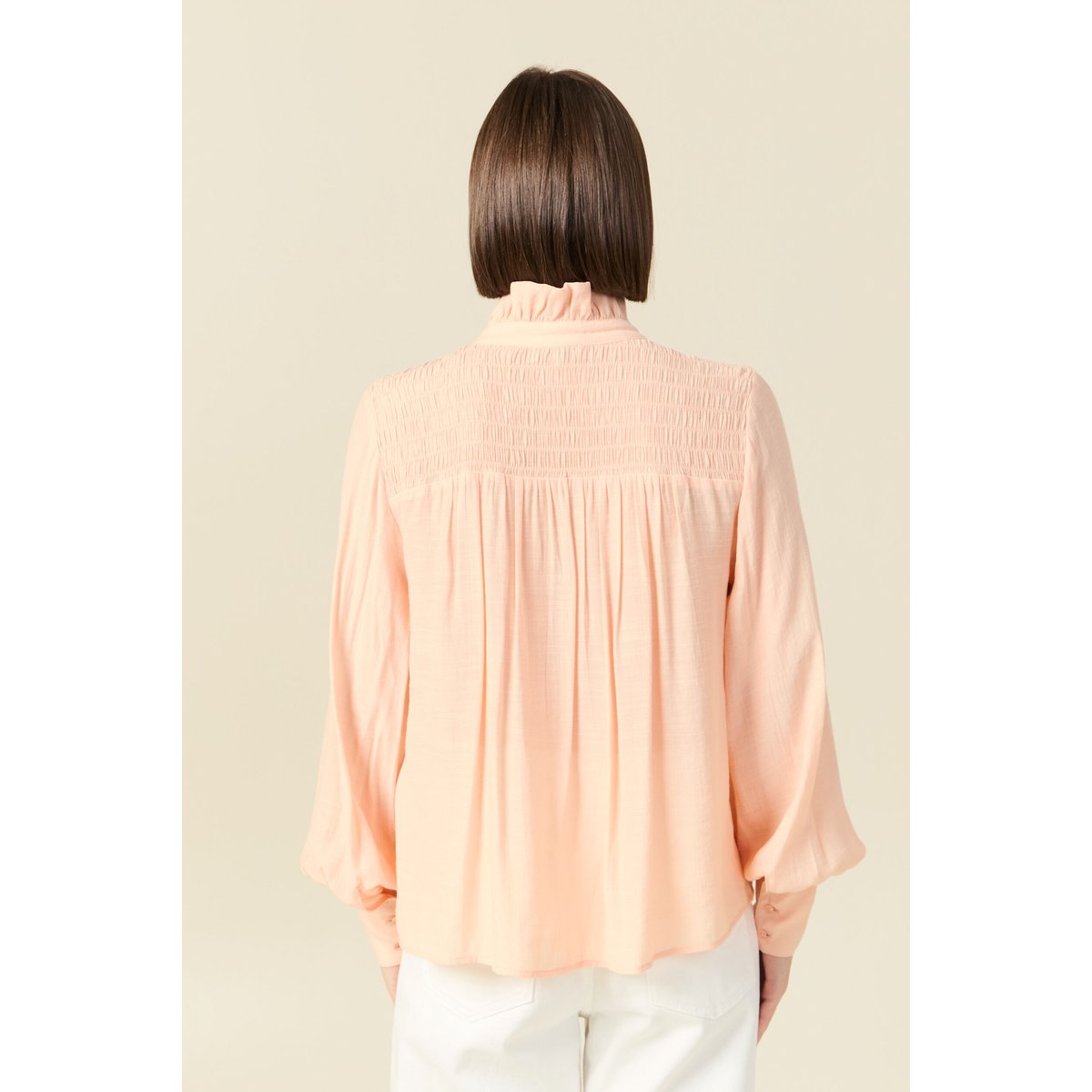 Chemise manches longues col montant rose champagne, BONOBO