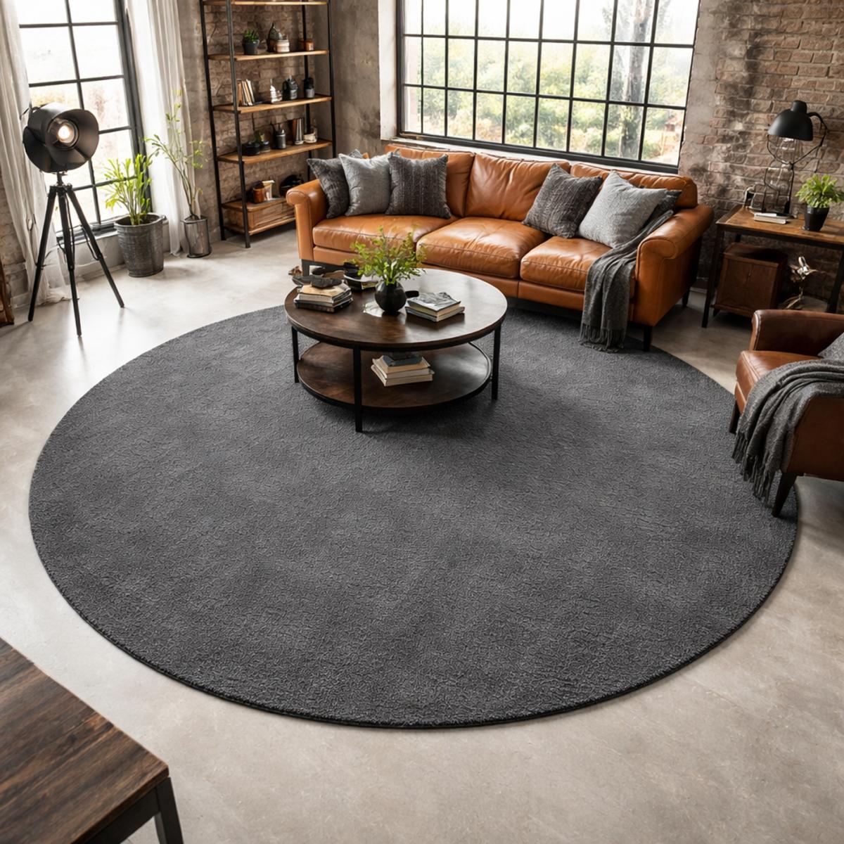 Tapis salon LYN10 LAVABLE, soft et soyeux, tapis uni à l'aspect Shaggy anthracite, UN AMOUR DE TAPIS