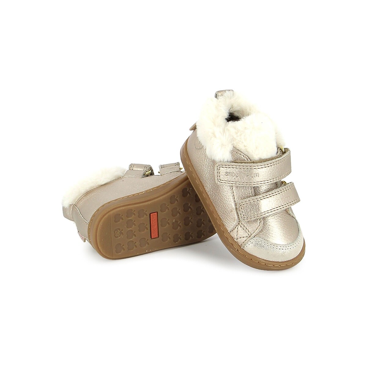 Gevoerde sneakers met klittenband, BOUBA SCRATCH WOOL goudkleur, SHOO POM