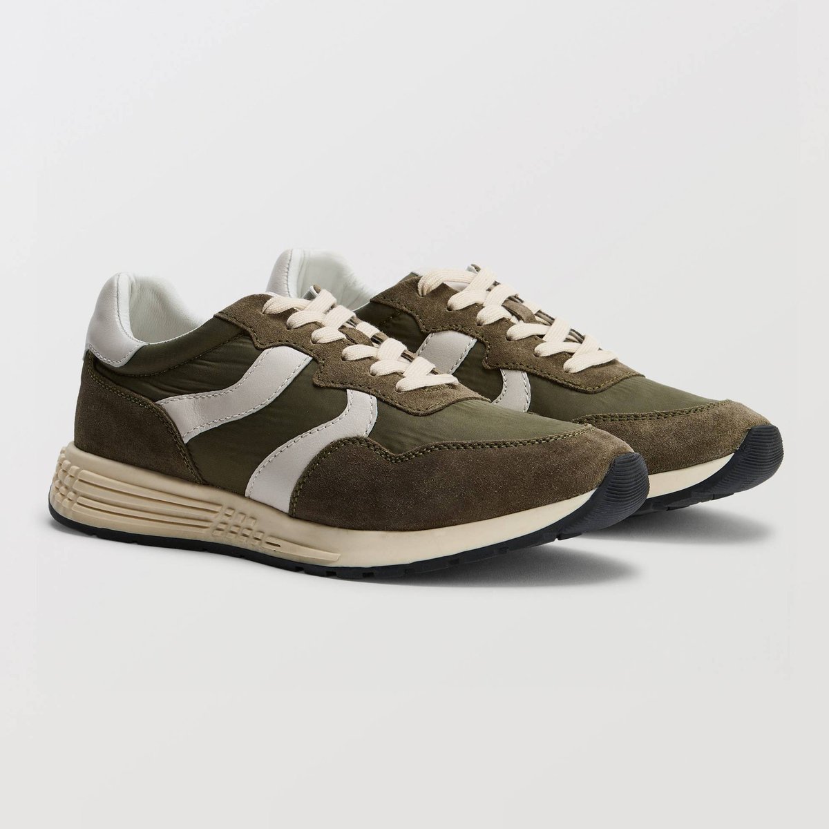 Baskets en cuir kaki, MONOPRIX