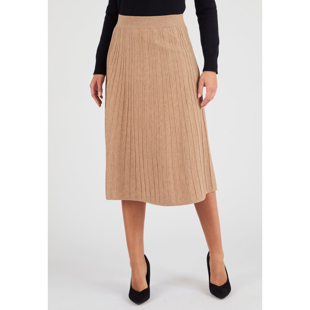Jupe tricot nervuré Thermolactyl marron chiné, DAMART