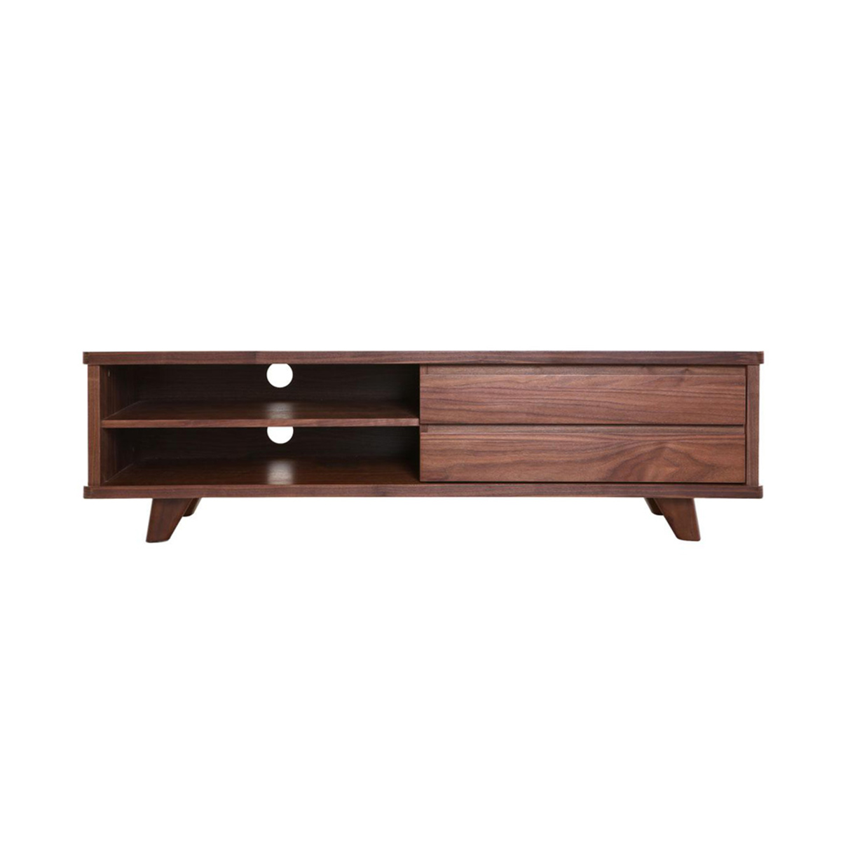 Meuble TV vintage bois foncé avec tiroirs L140 cm FIFTIES noyer, MILIBOO