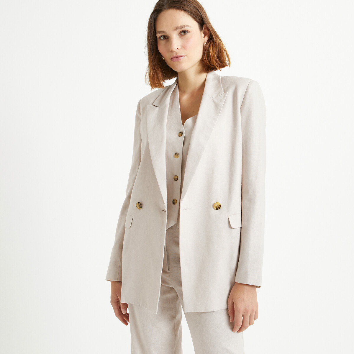 Veste coupe droite, lin mélangé beige, ANNE WEYBURN