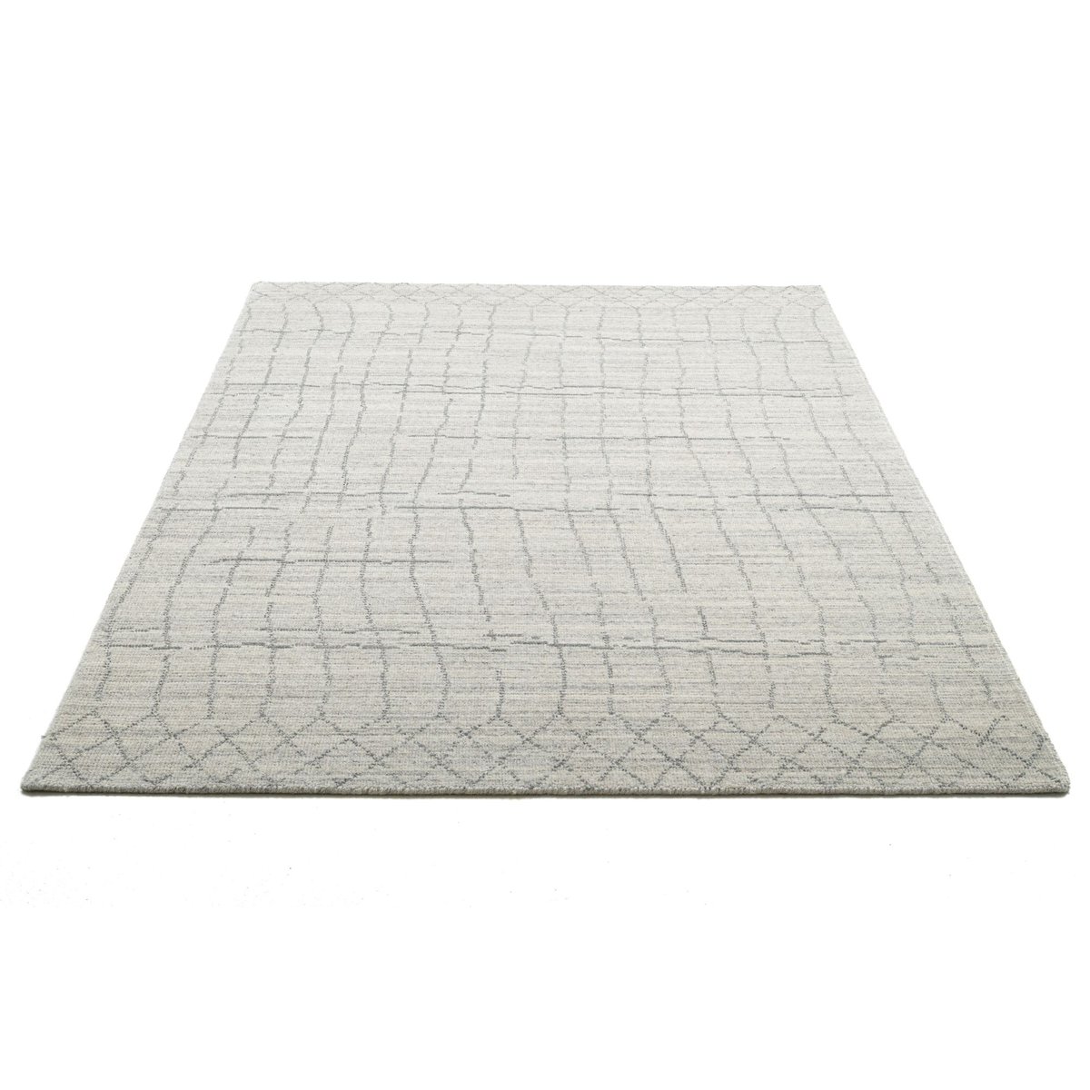 Tapis tissé main en laine vierge et polyester argent, THEKO