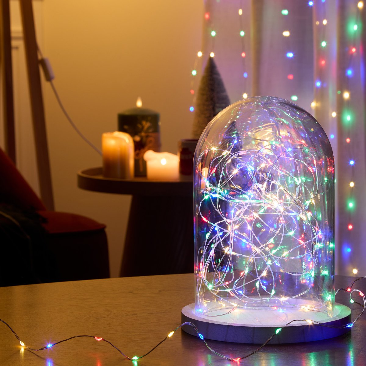 Guirlande lumineuse d'intérieur 1 m 20 LED multicolore fil cuivre lumière fixe avec minuteur à piles multicolore, FEERIC LIGHTS & CHRISTMAS