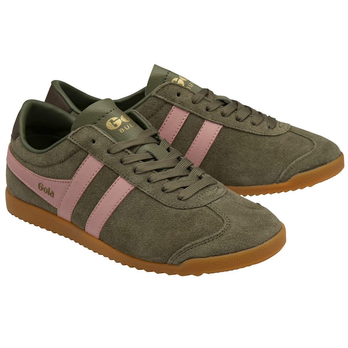 Baskets Bullet Suede kaki/corail, GOLA