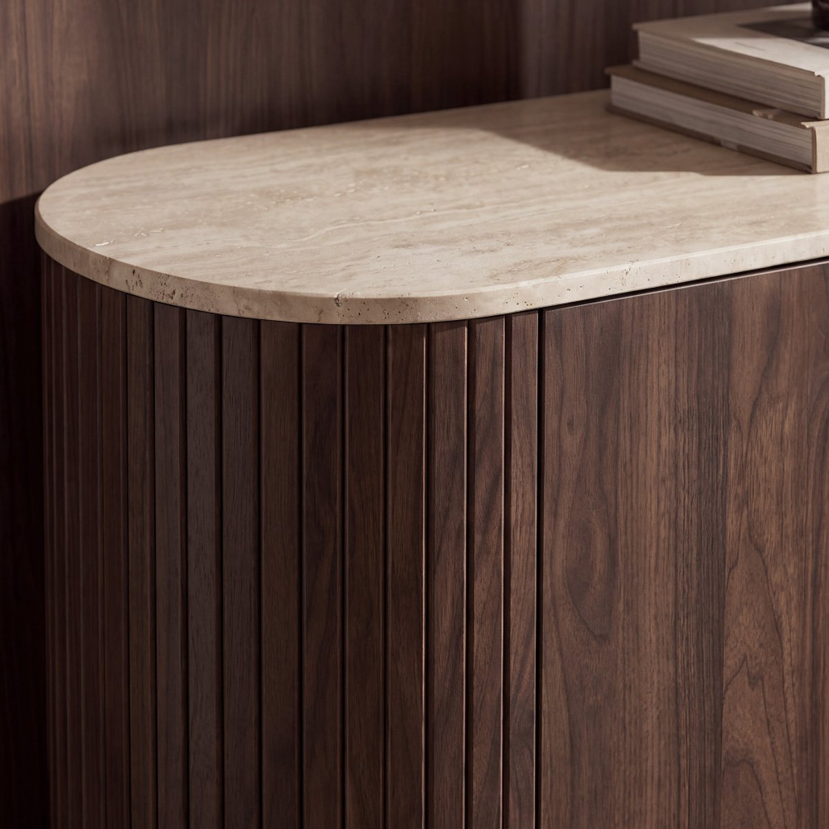 Buffet 3 portes en bois effet  travertin L 160 cm- ALMA bois foncé, DRAWER