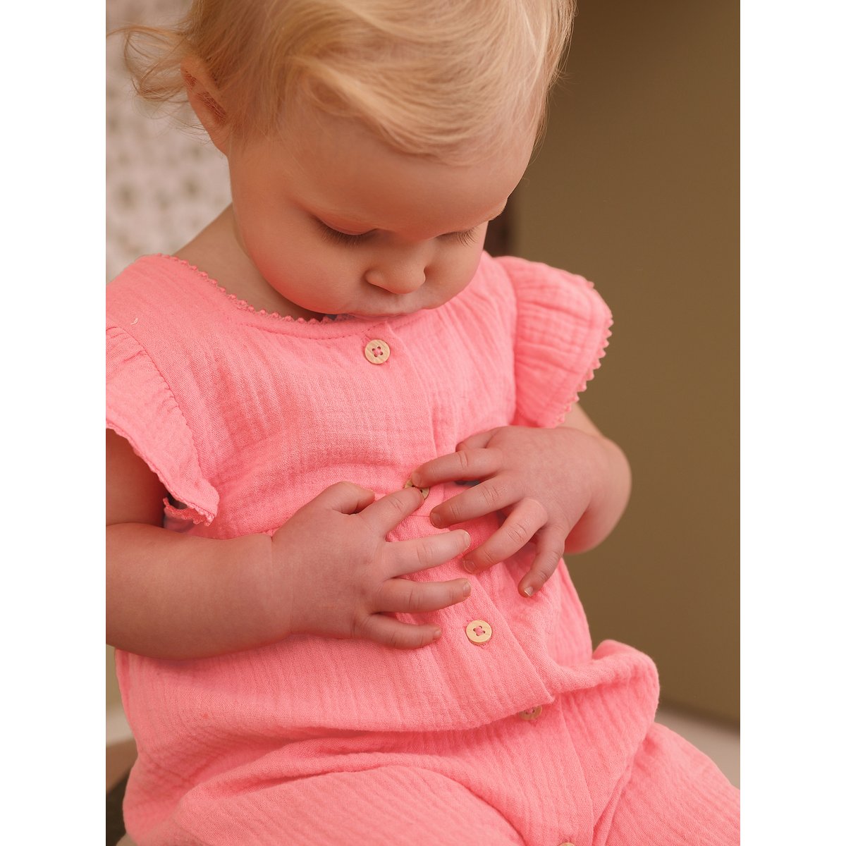 Combinaison bébé en gaze de coton rose, VERTBAUDET
