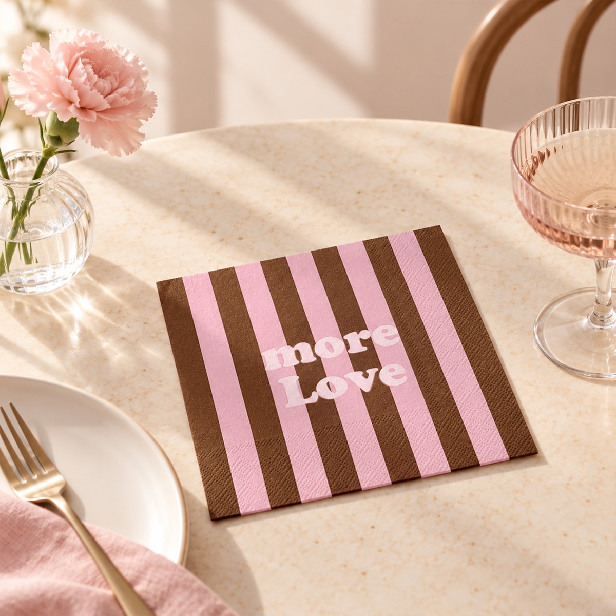 Lot de 20 serviettes en papier MORE LOVE rayées rose, OPJET