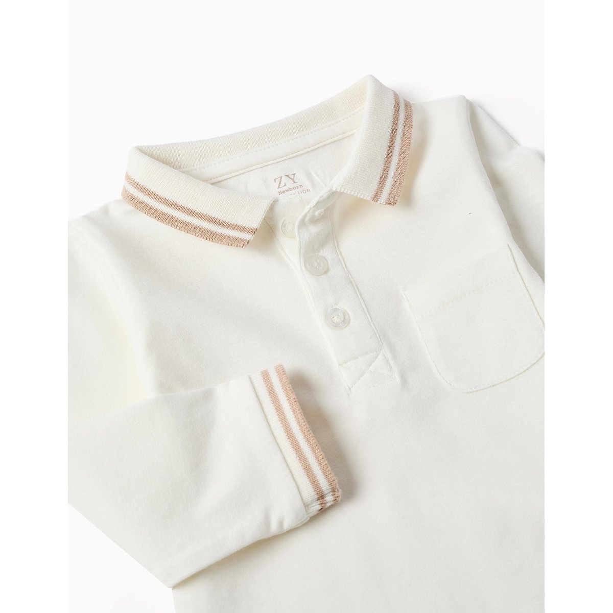 Body polo en coton à manches longues à rayures blanc, ZIPPY
