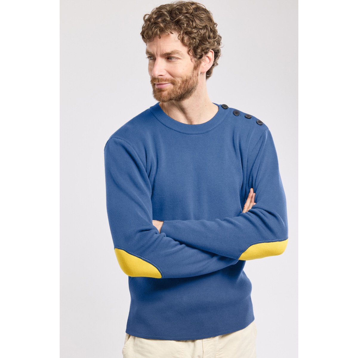 Pull marin avec coudières en coton obscur/yellow, ARMOR-LUX
