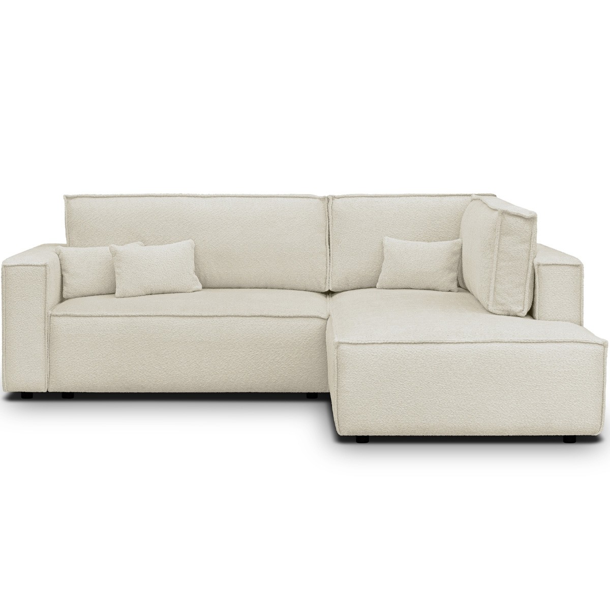 Canapé d'angle ouvert à droite convertible 3 places en tissu bouclé - EMMA beige, HOMIFAB