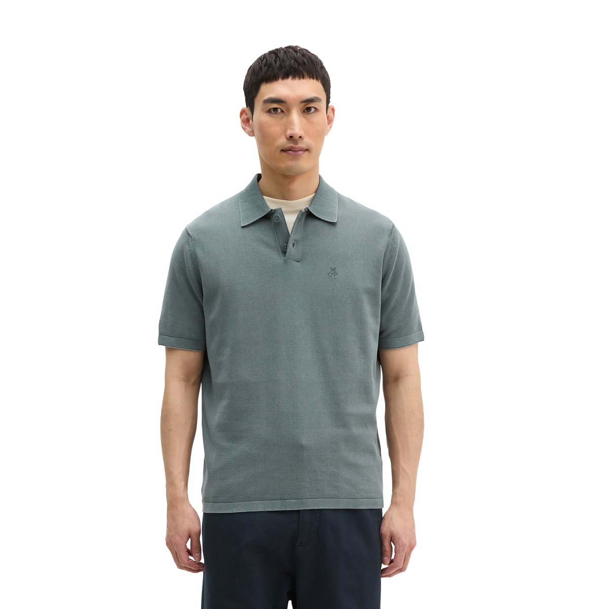 Polo en tricot régulier en coton biologique certifié gris foncé, MARC O'POLO