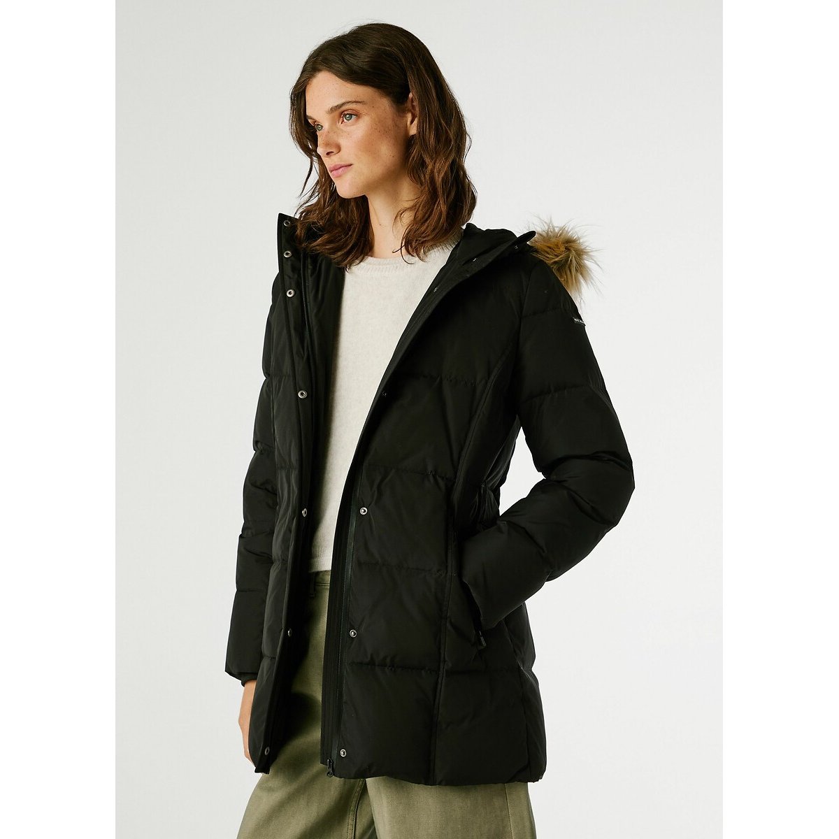 Doudoune ceinturée à capuche SARAH noir, PEPE JEANS