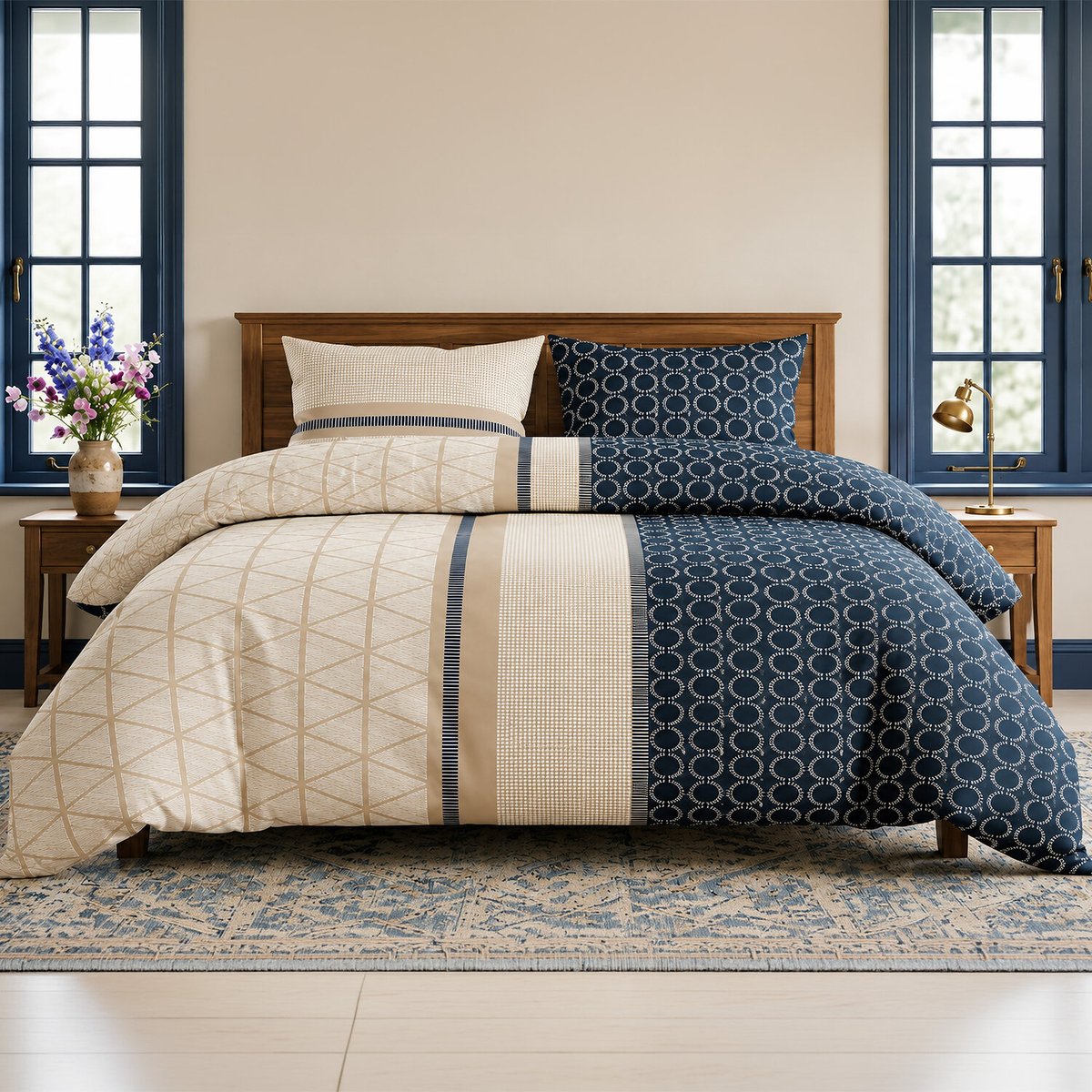 Parure housse de couette en coton imprimée, Nairobi beige, ATELIER DU COTON