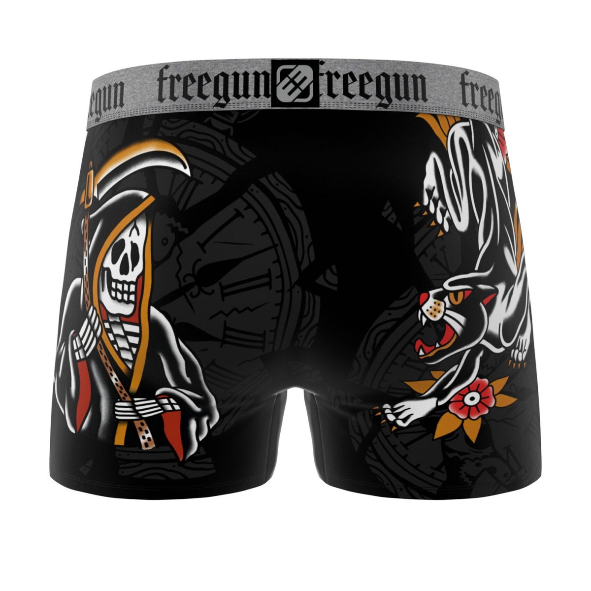 Lot De 4 Boxers Skull Microfibre noir/gris/orange/blanc, FREEGUN