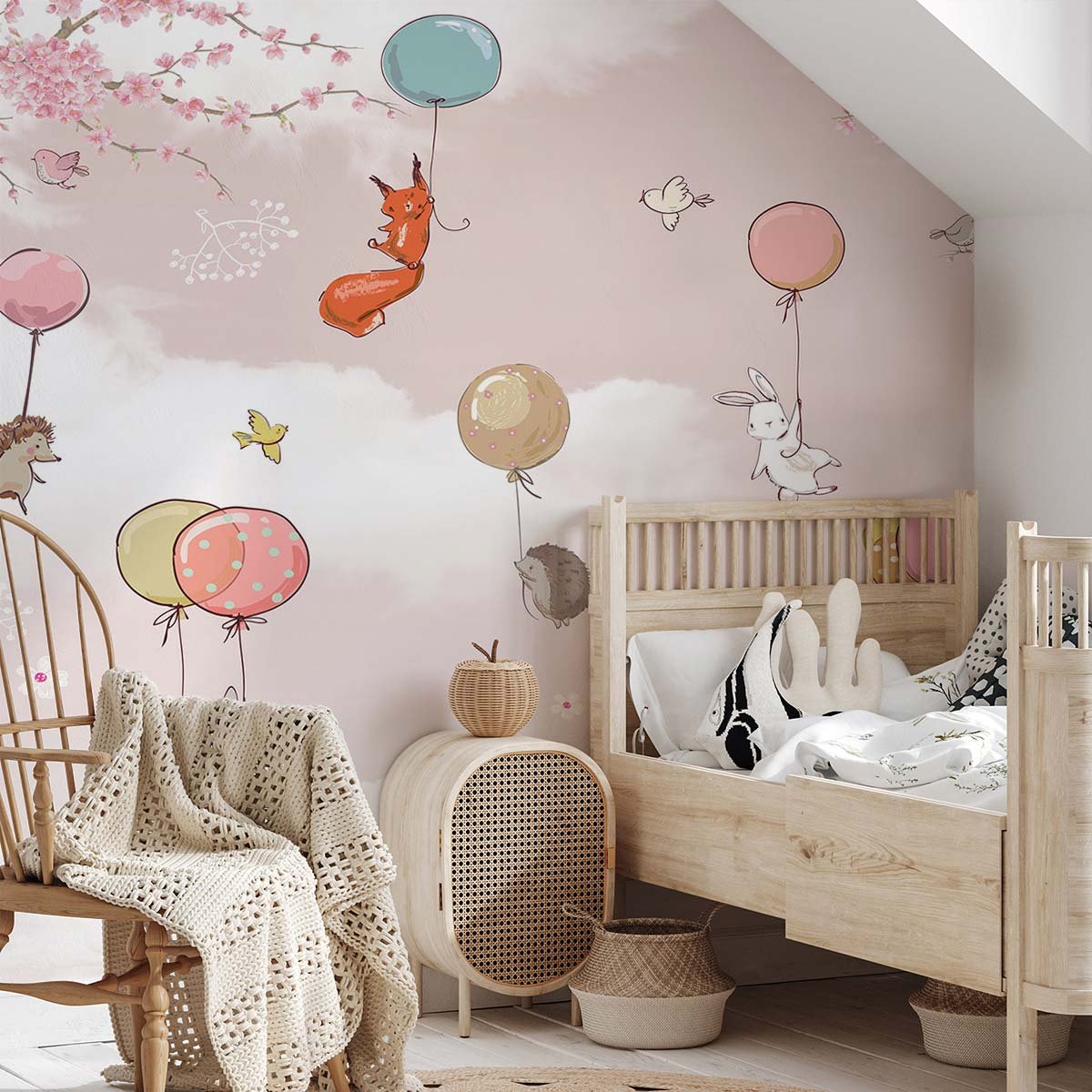 Papier peint enfant animaux en ballon intissé, HEXOA