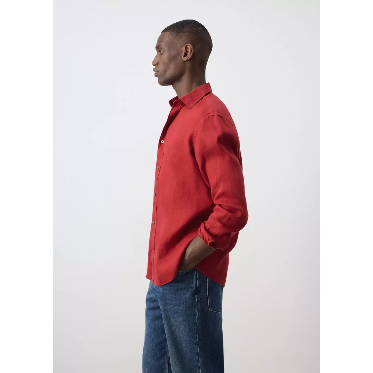 Chemise 100 % lin regular-fit rouge, MANGO MAN