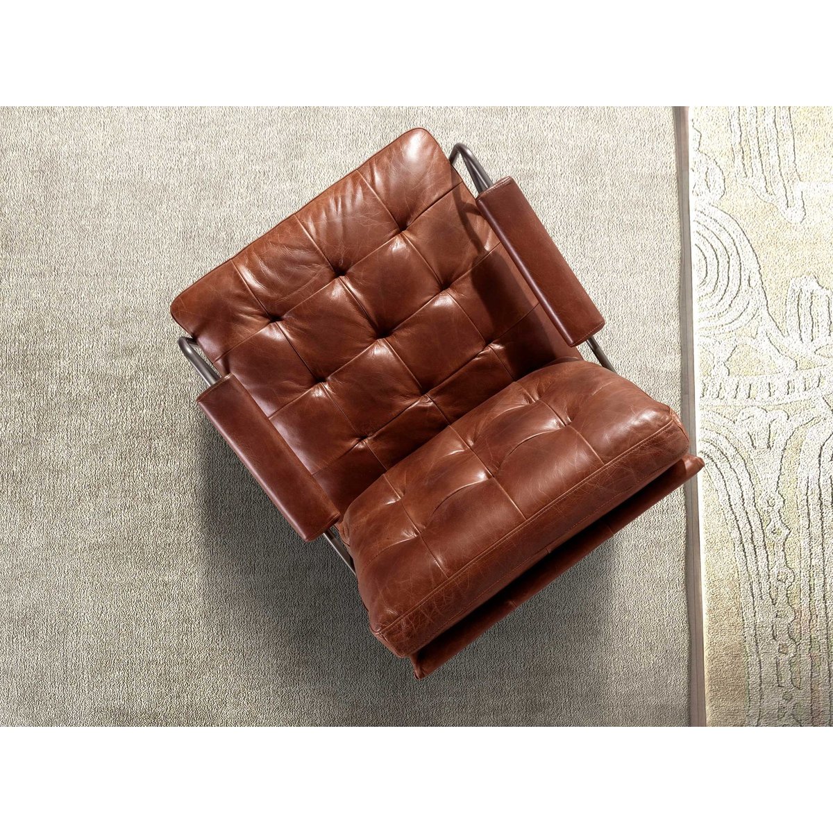 Fauteuil en cuir brun |acier foncé, ANGEL CERDA