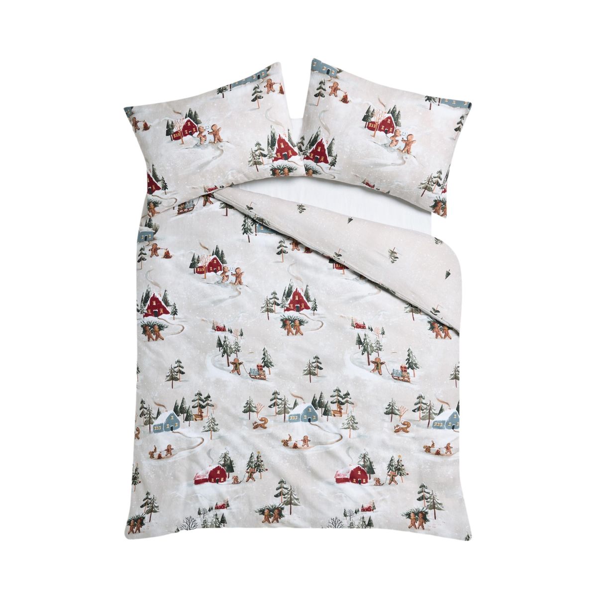Parure de lit en coton brossé noël motif ski naturel, NEXT