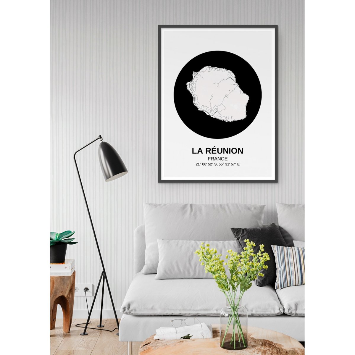 Affiche Carte La Réunion blanc, L'AFFICHERIE