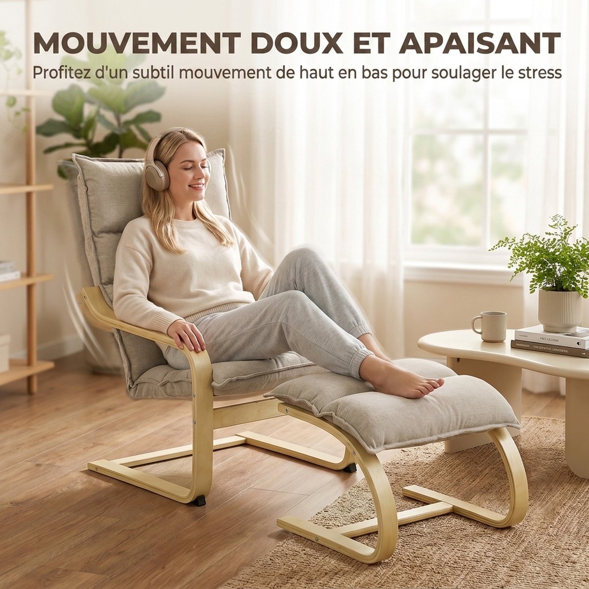 Fauteuil d'appoint avec repose-pieds Lin beige, HOMCOM