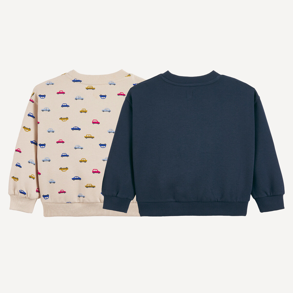 Lot de 2 sweats col rond, imprimé voitures, en molleton bleu marine + imprimé, LA REDOUTE COLLECTIONS