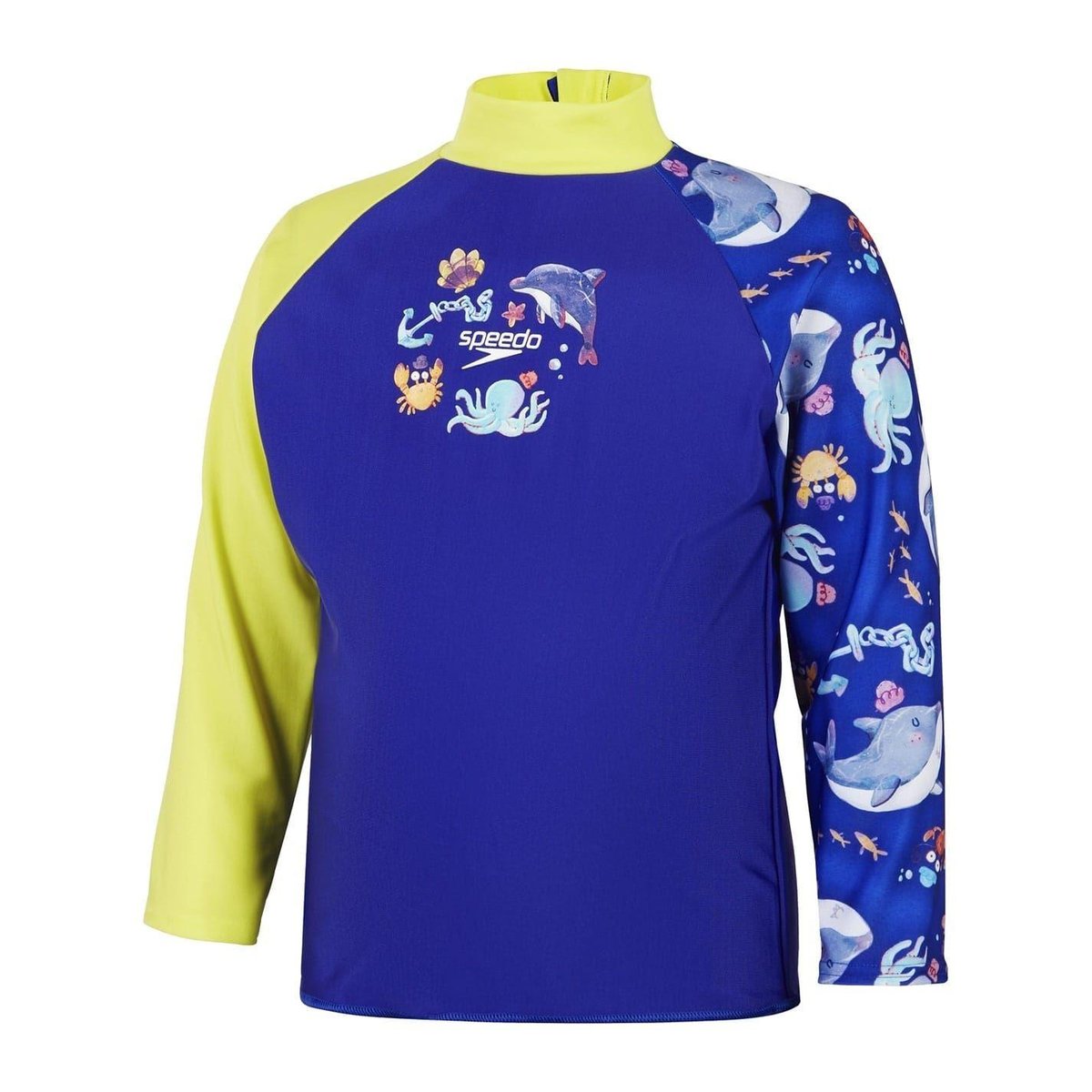Haut de bain anti-irritation manches longues motif/style imprimé numérique bleu / jaune, SPEEDO