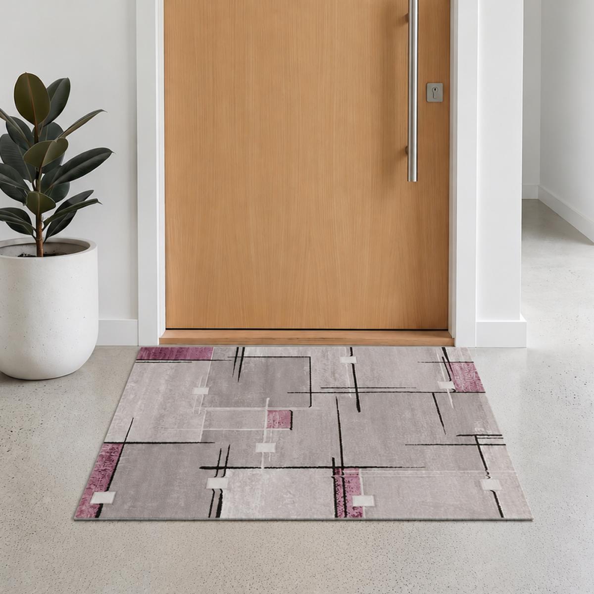 Tapis chambre tissé motif abstrait NOVA pourpre, UN AMOUR DE TAPIS