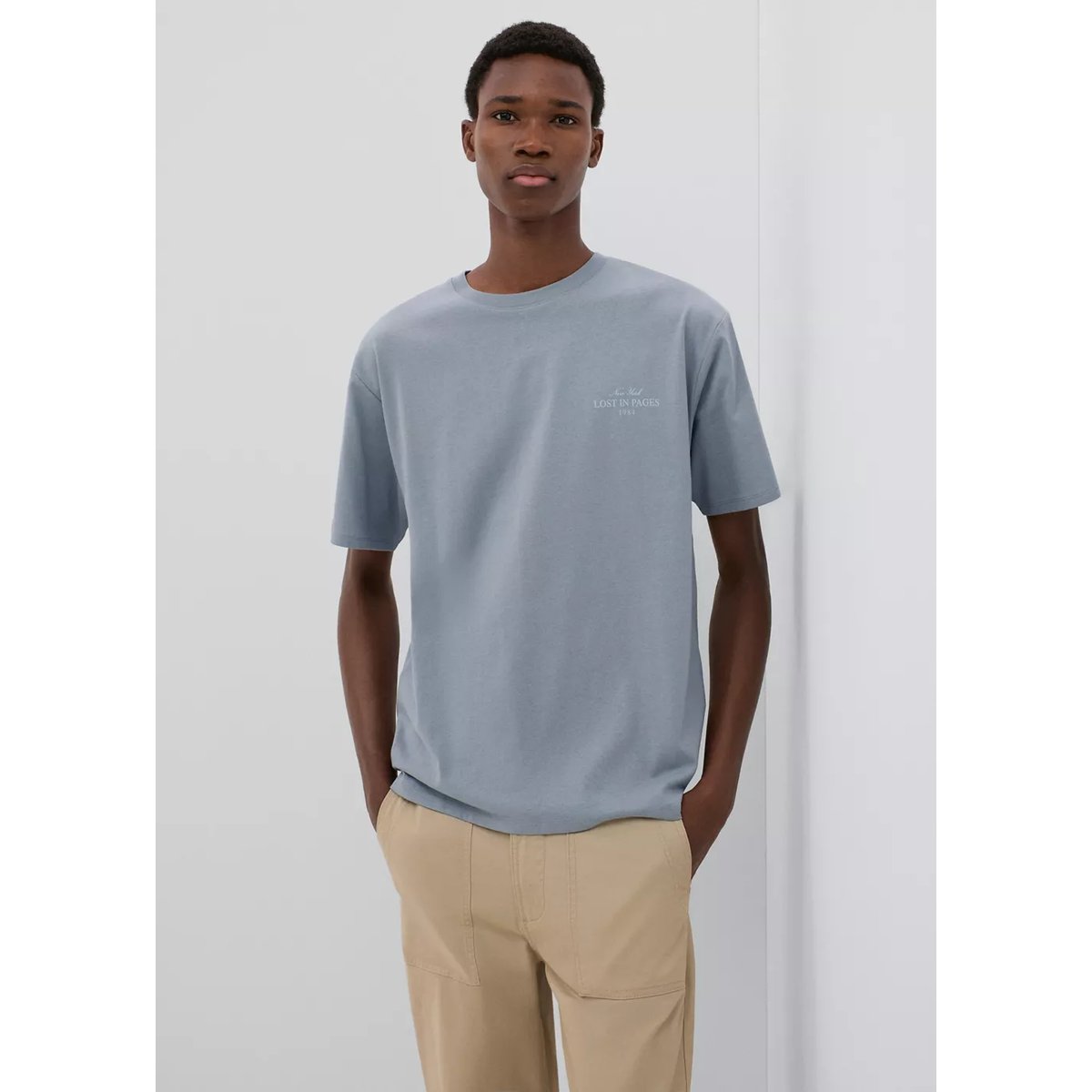 T-shirt en coton imprimé bleu, MANGO TEEN