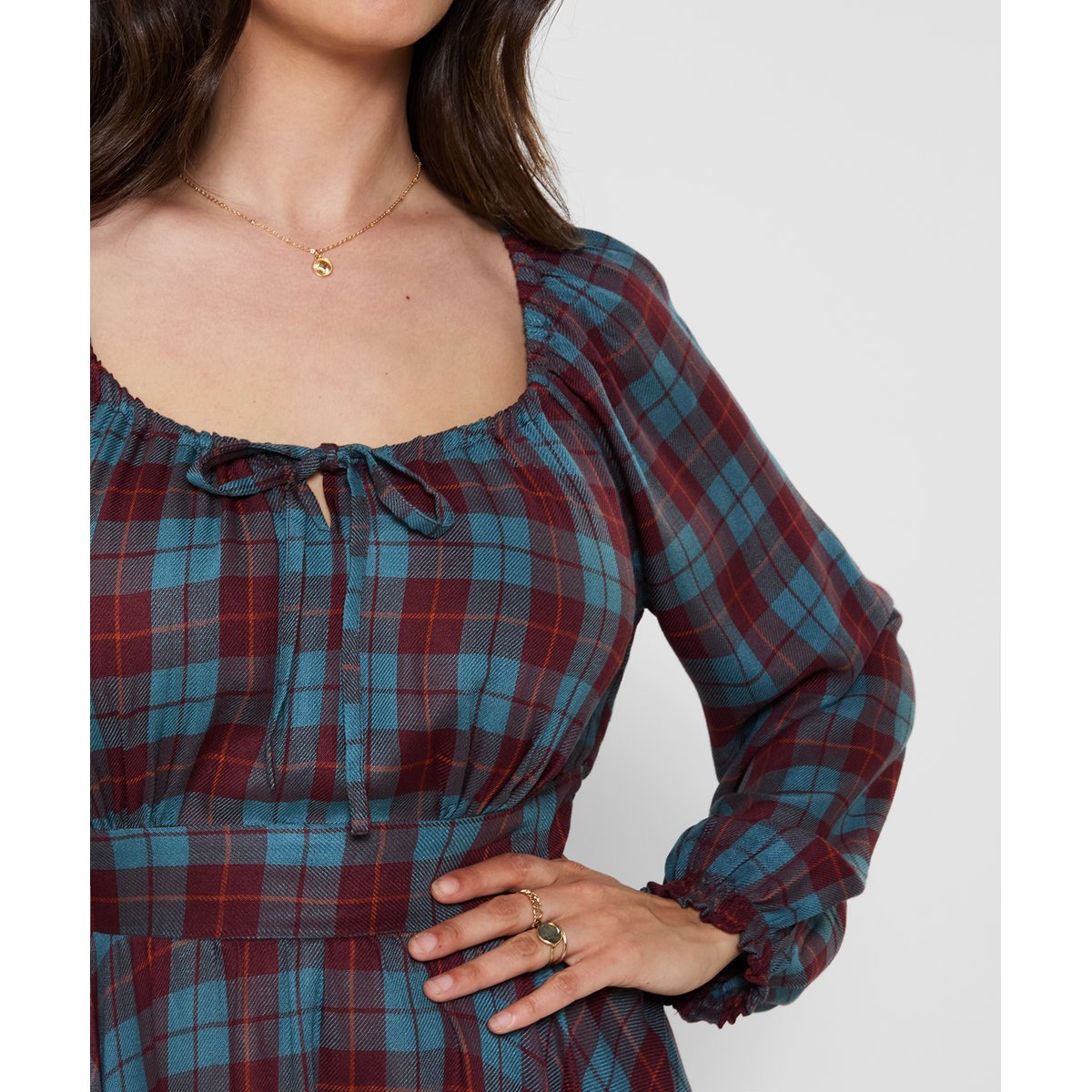 Robe Longue à Carreaux et Ourlet Plongeant Daphne bleu, JOE BROWNS