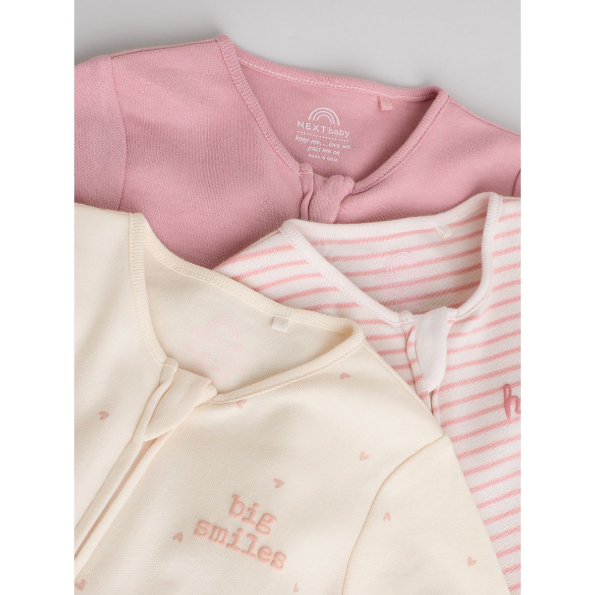Dors-bien à zip double sens bébé, lot de 3 coeur rose, NEXT