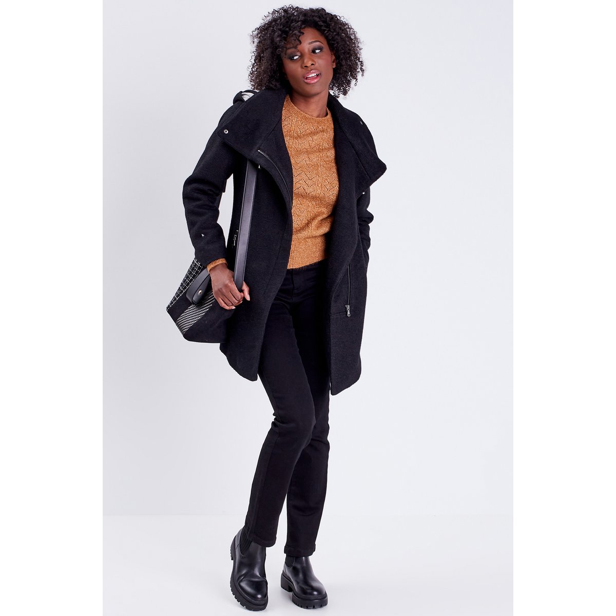 Manteau cintré asymétrique noir, CACHE CACHE