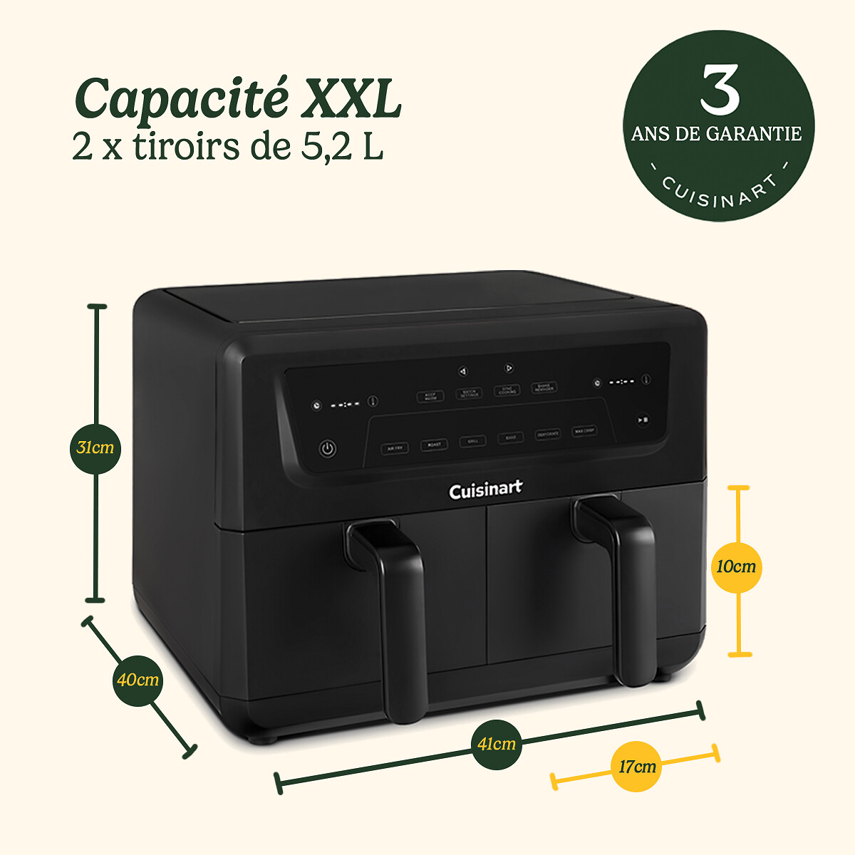 Airfryer 2 paniers 10,4 L AFD10OBLE noir, CUISINART
