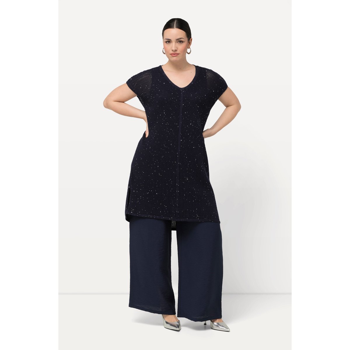 Pull long sans manches en maille texturée marine, ULLA POPKEN