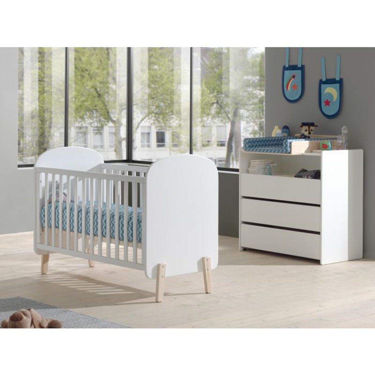 KIDDY Lit bébé Blanc + Commode + Plan à langer blanc, VIPACK
