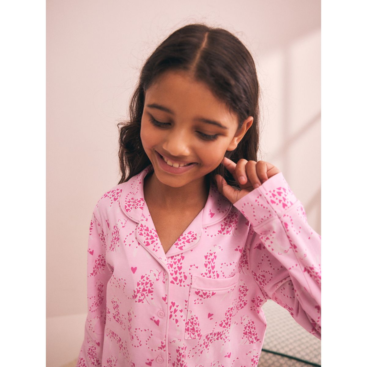 Pyjama en jersey boutonné imprimé léopard rose, NEXT