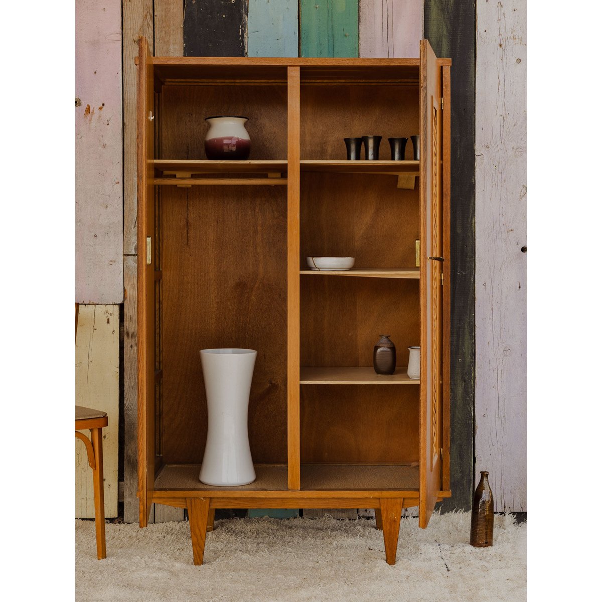 Armoire en bois et rotin Magda N°716 - Bon état bois clair, DEBONGOUT