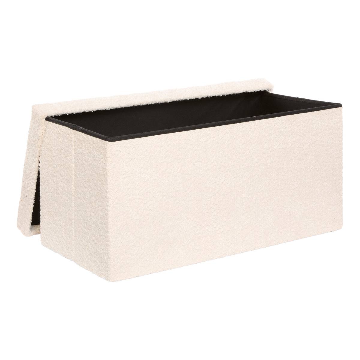 Pouf pliant coffre de rangement rectangulaire en bouclette SOANA ivoire, ATMOSPHERA