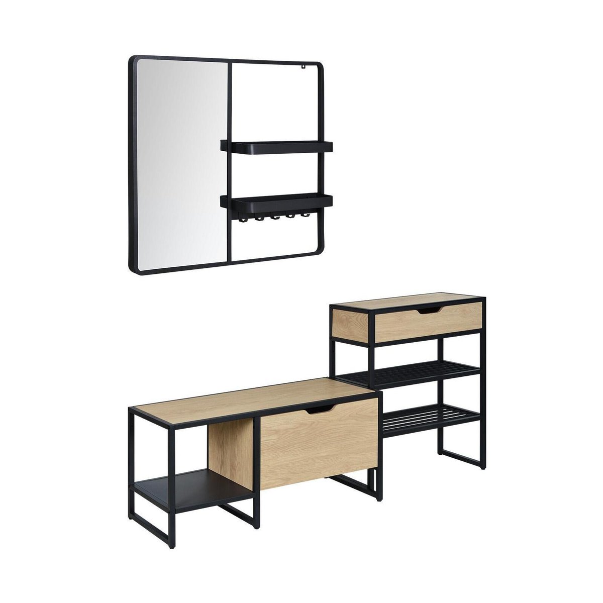 Ensemble d'entrée banc +console +miroir WILKO noir et bois, MOB IN
