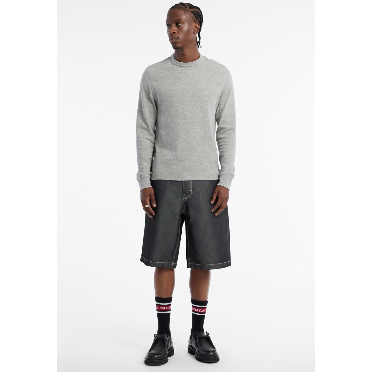 Short En Jean Baggy Métallisé gris, GUESS