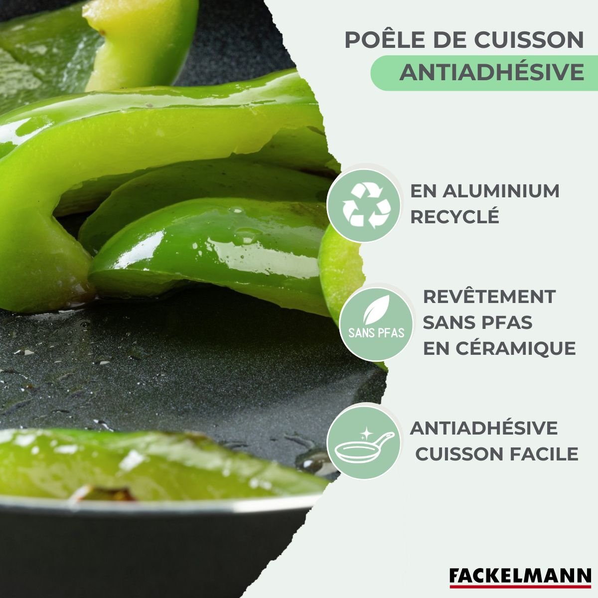 Ensemble de 2 poêles de 20 et 6 ustensiles BRANDAO noir|vert, FACKELMANN