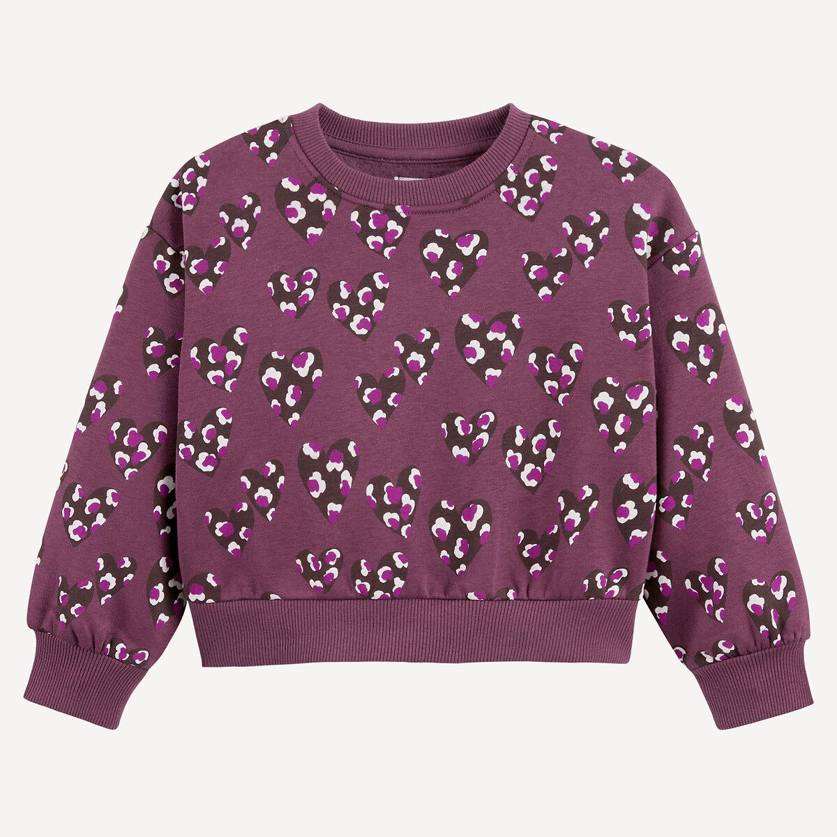 Sweat col rond en molleton, imprimé coeurs bordeaux, LA REDOUTE COLLECTIONS